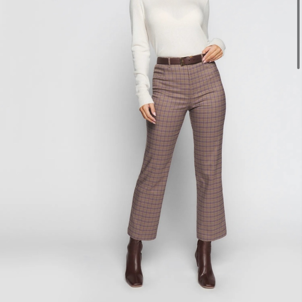 NWT Reformation Franklin Pant in Brown Blue Check size 6 (sold out!)